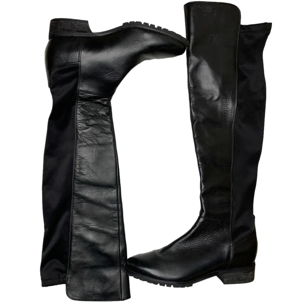 Blondo Waterproof Over The Knee Black Leather Stretch Boots B6718-017 Womens 8.5